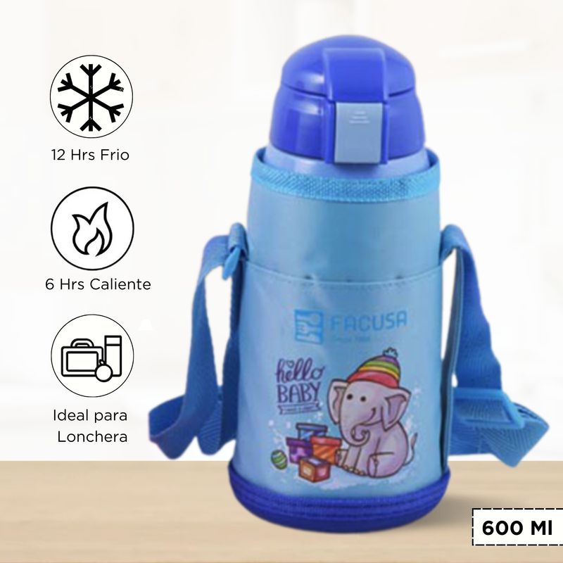 FACUSA - Termo de Bebida Para Niños Hello Baby Azul 600 Ml