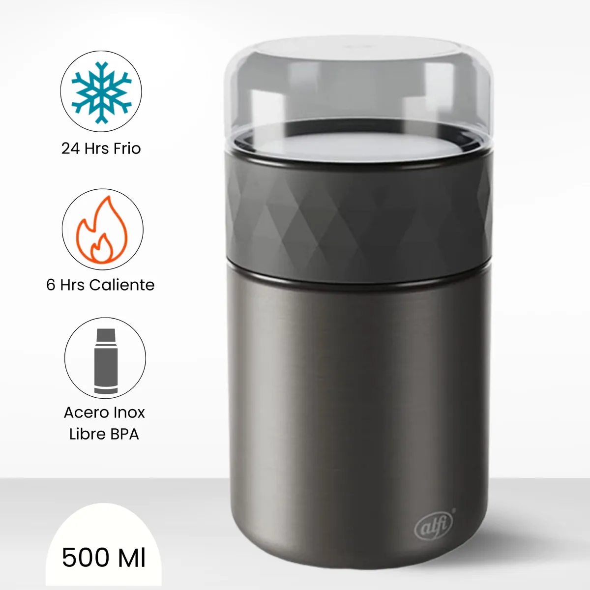 THERMOS - Termo de Comida 2 en 1 Alfi 500ml Negro