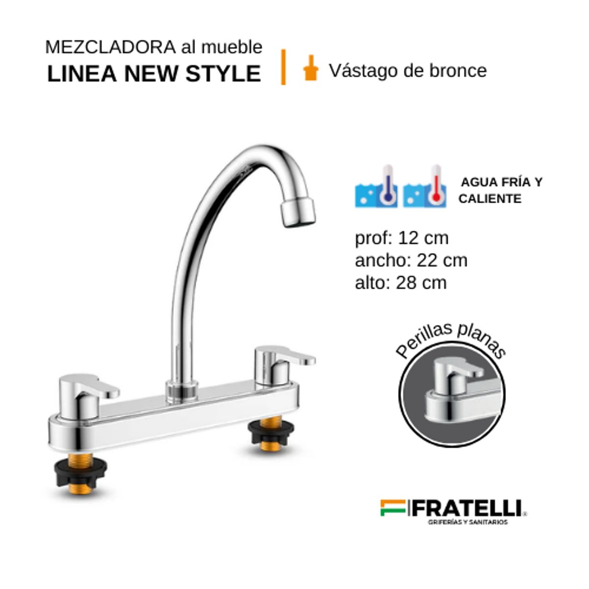 FRATELLI - GRIFO MEZCLADORA DE COCINA AL MUEBLE LLAVE GANZO CROMADO