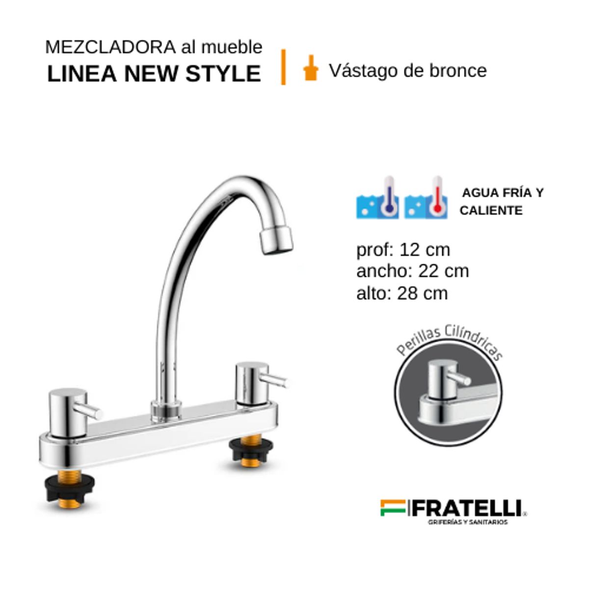 FRATELLI - GRIFO MEZCLADORA DE COCINA AL MUEBLE LLAVE CILINDRICO CROMADO