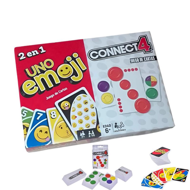 GENERICO - Juego De Cartas 2En1 UNO Emoji + Connect4