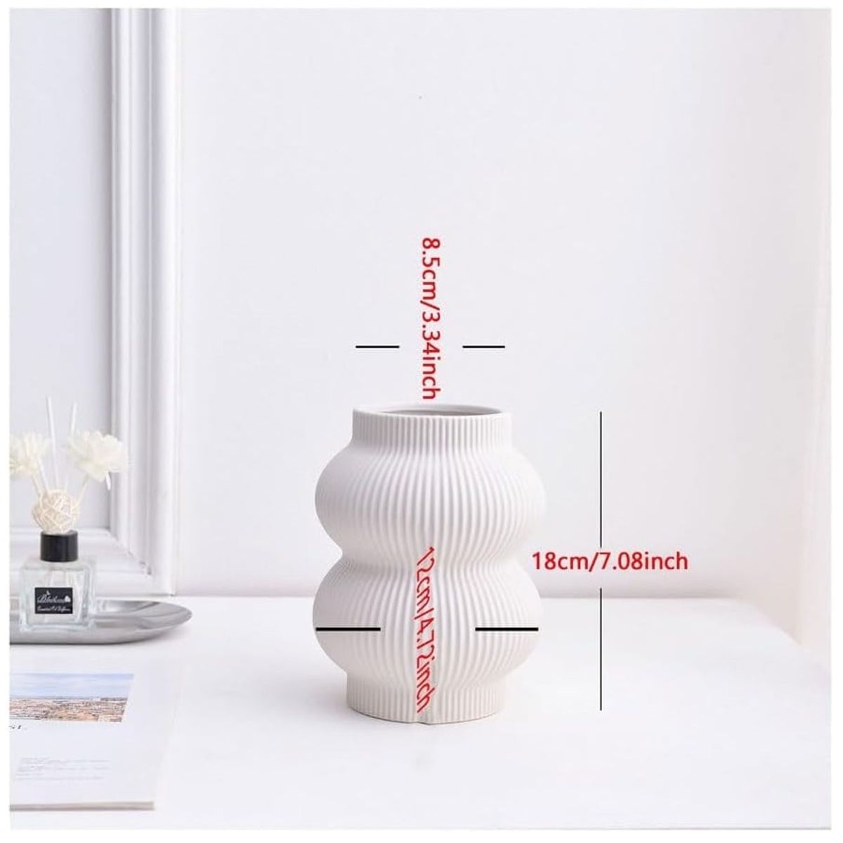 GENERICO - Adorno Florero decorativo blanco 18x12 cm