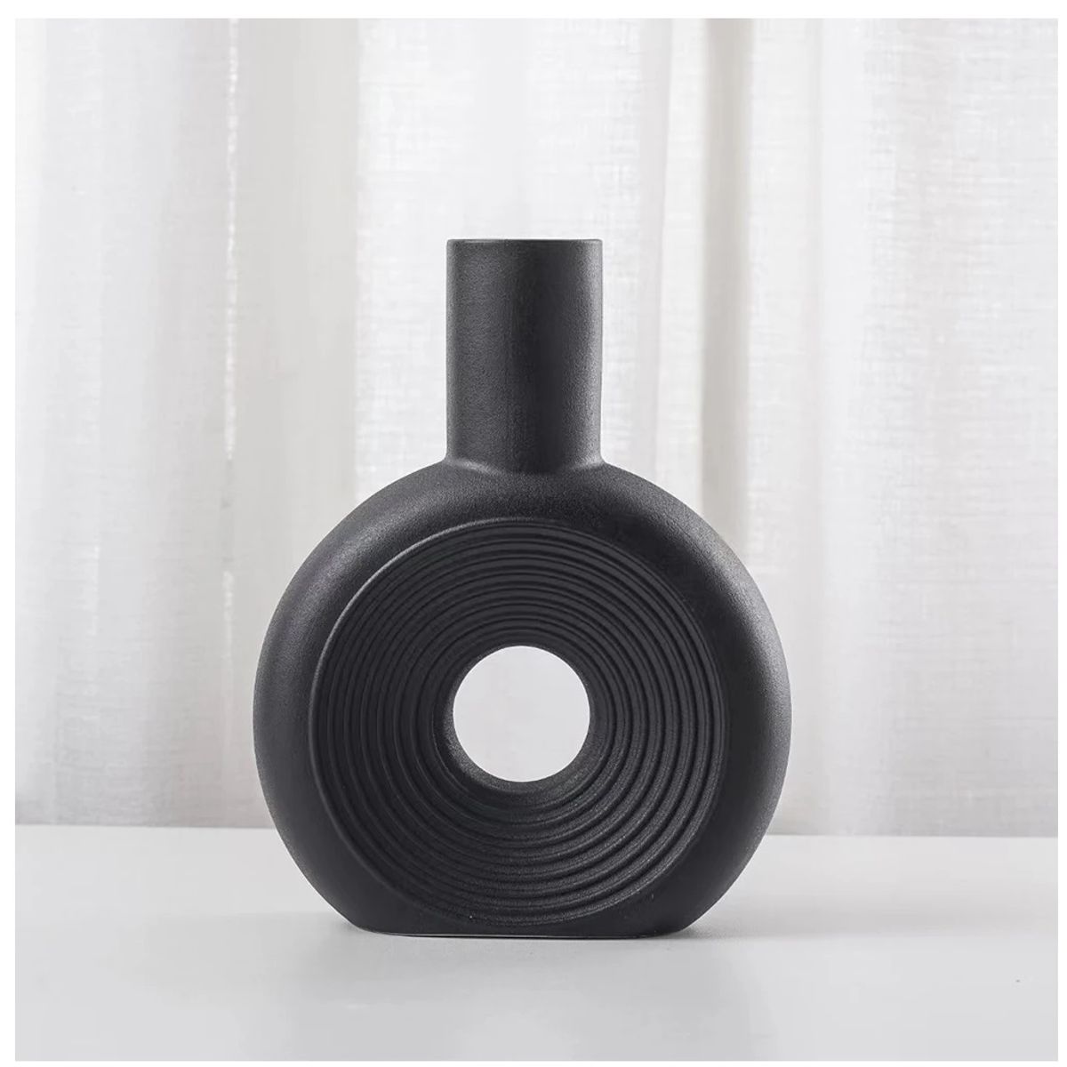 GENERICO - Adorno Florero redondo de cerámica negro 16x6x21