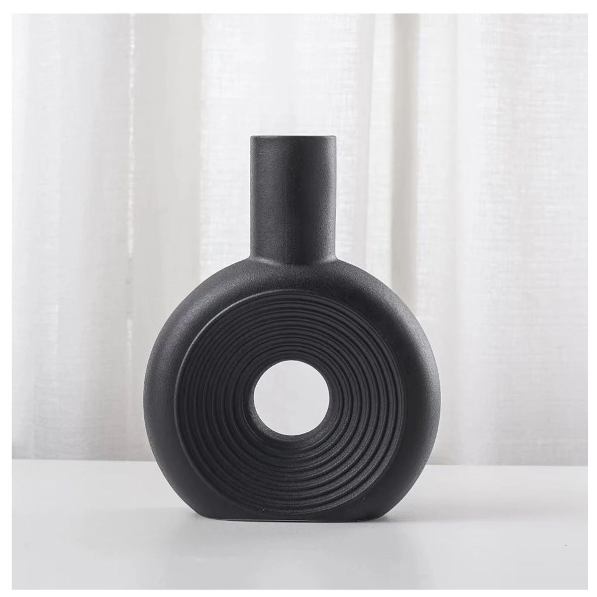 GENERICO - Adorno Florero redondo de cerámica negro 16x6x21