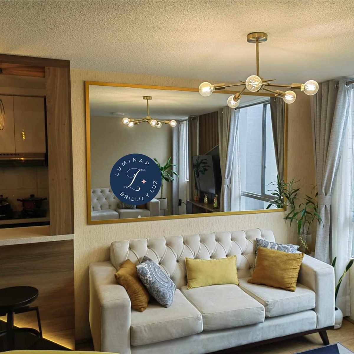 LUMINAR BRILLO & LUZ - Espejo rectangular de 100x180cm con marco de madera color dorado