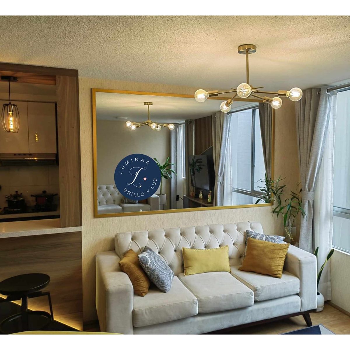 LUMINAR BRILLO & LUZ - Espejo rectangular de 100x180cm con marco de madera color dorado