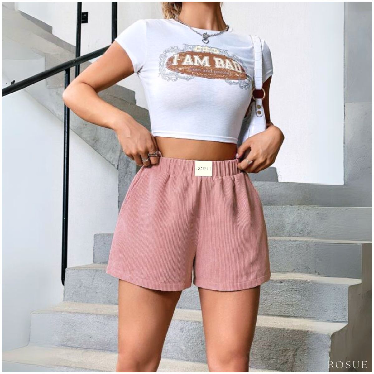 ROSUE - Short corduroy casual Rosue con bolsillos