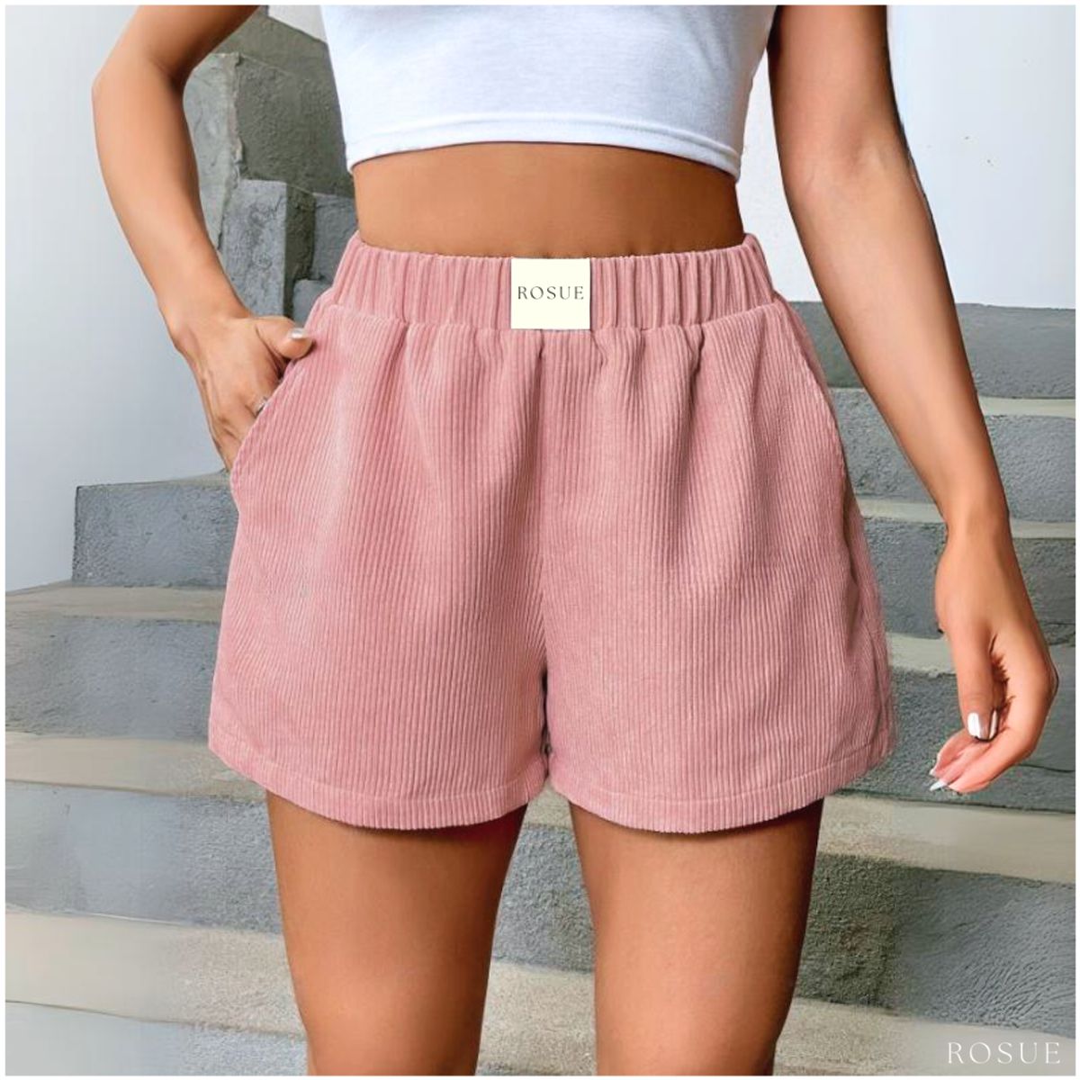 ROSUE - Short corduroy casual Rosue con bolsillos