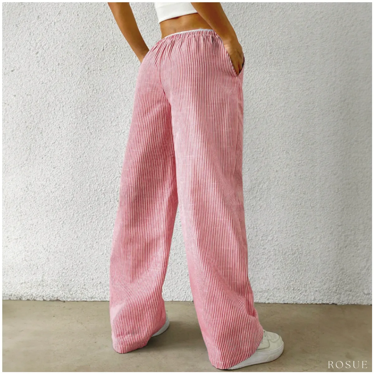 ROSUE - Pantalon rayas de Lino holgado