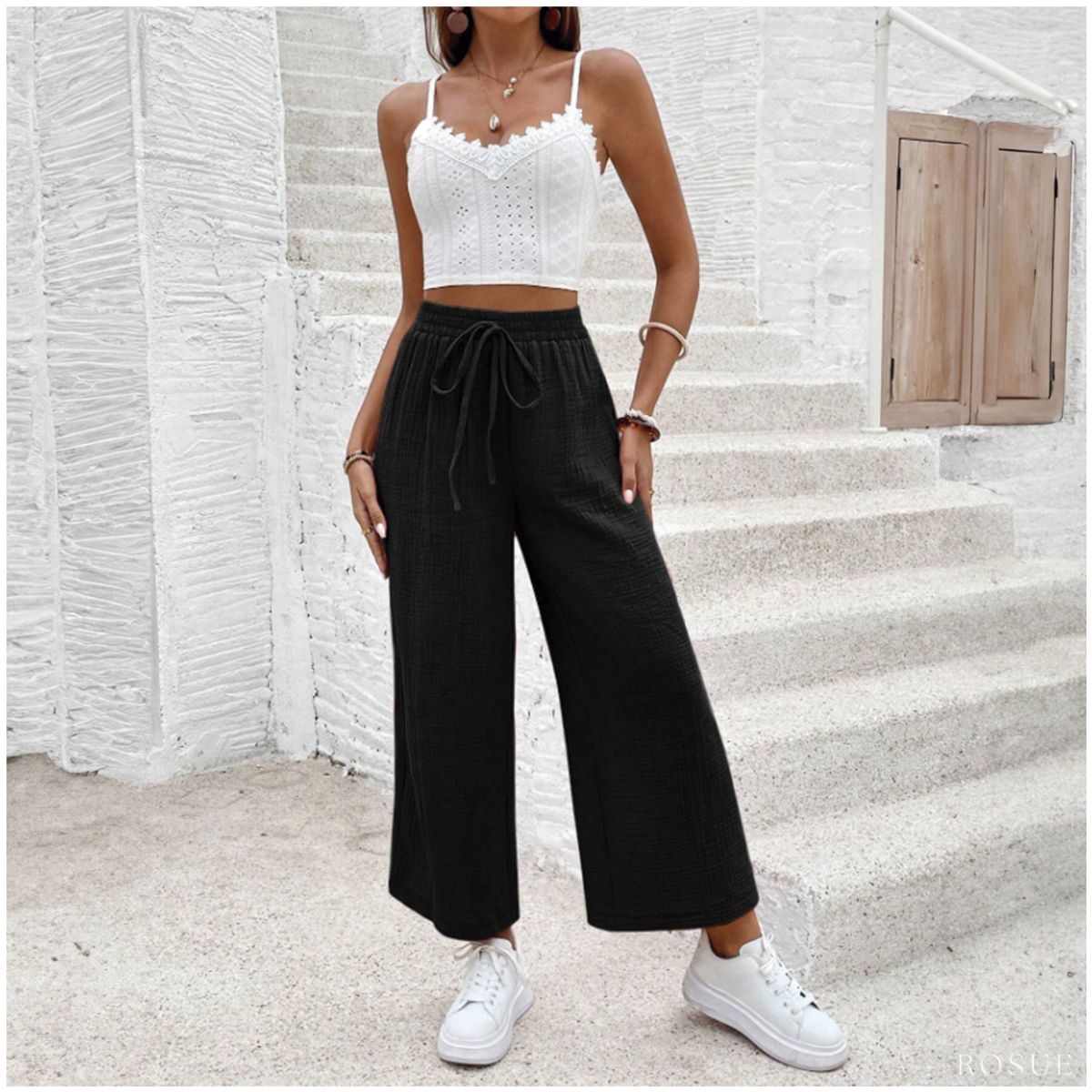 ROSUE - Pantalon holgado Waffer casual mujer