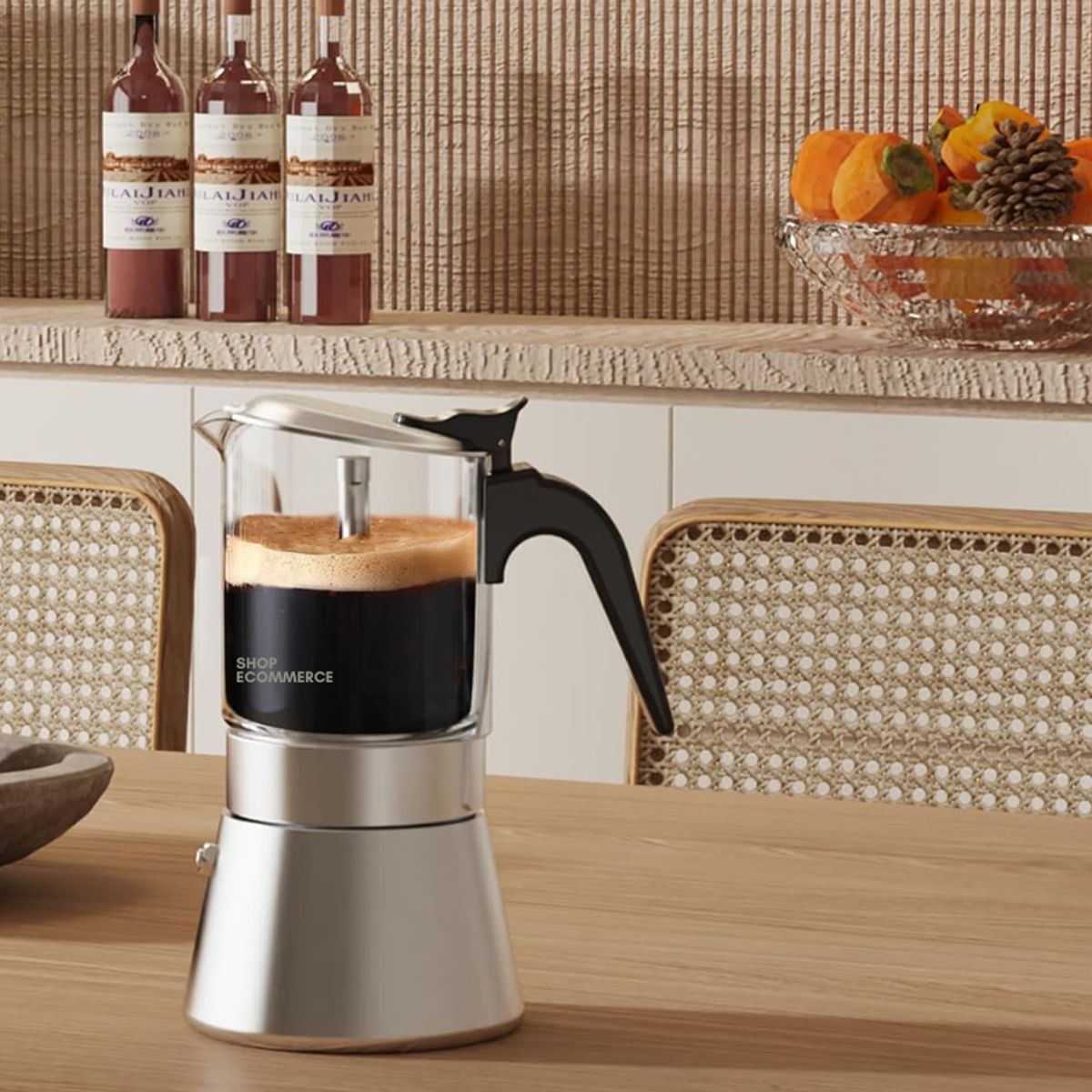 GENERICO - Cafetera moka de acero y vidrio 6 tz