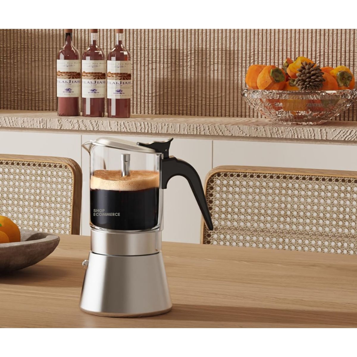 GENERICO - Cafetera moka de acero y vidrio 6 tz