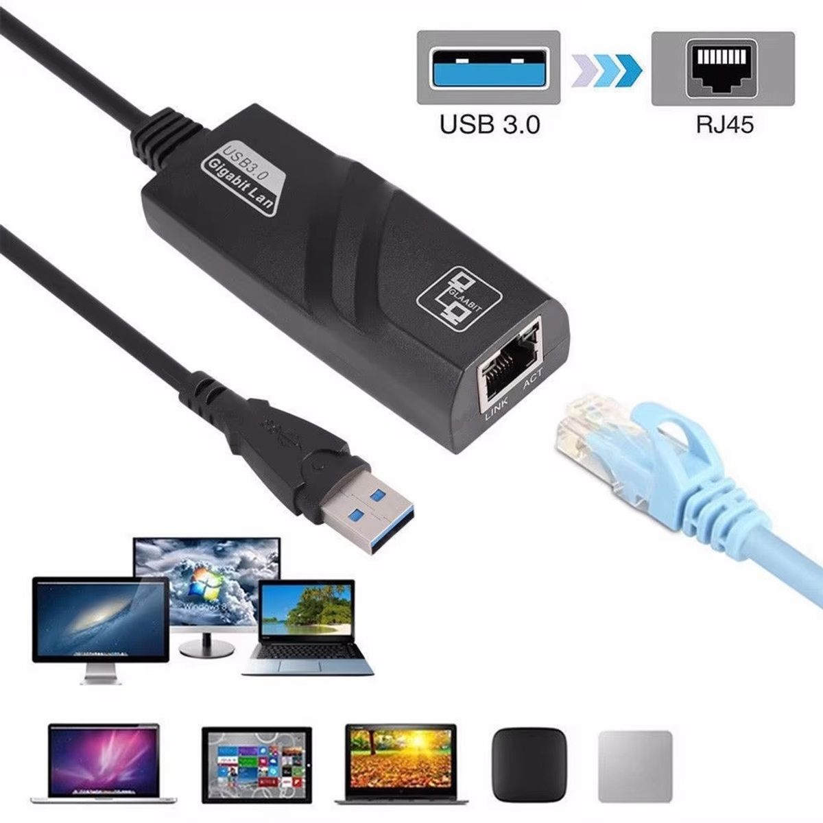 GENERICO - Adaptador USB 3.1 A internet RJ45  hasta 1000 Mbps