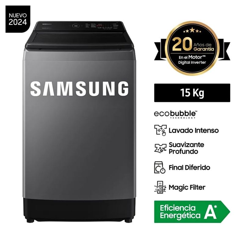 SAMSUNG - Lavadora Samsung 15kg Carga Superior EcoBubble WA15CG5441BDPE Gris