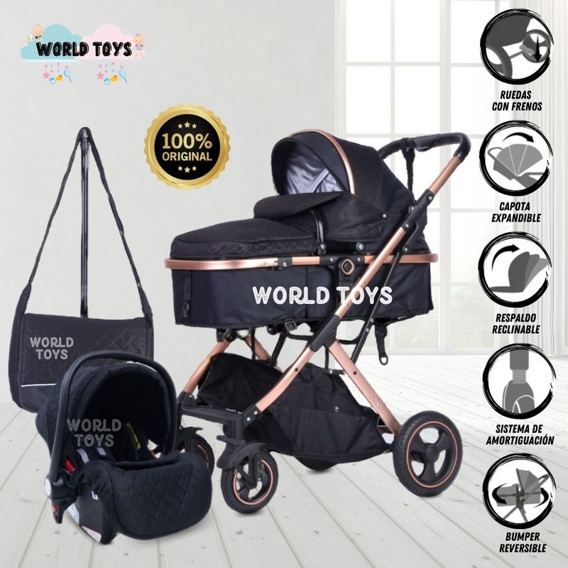 BABY - Coche Moisés 4 en 1 «EKATER» con Portabebé Black