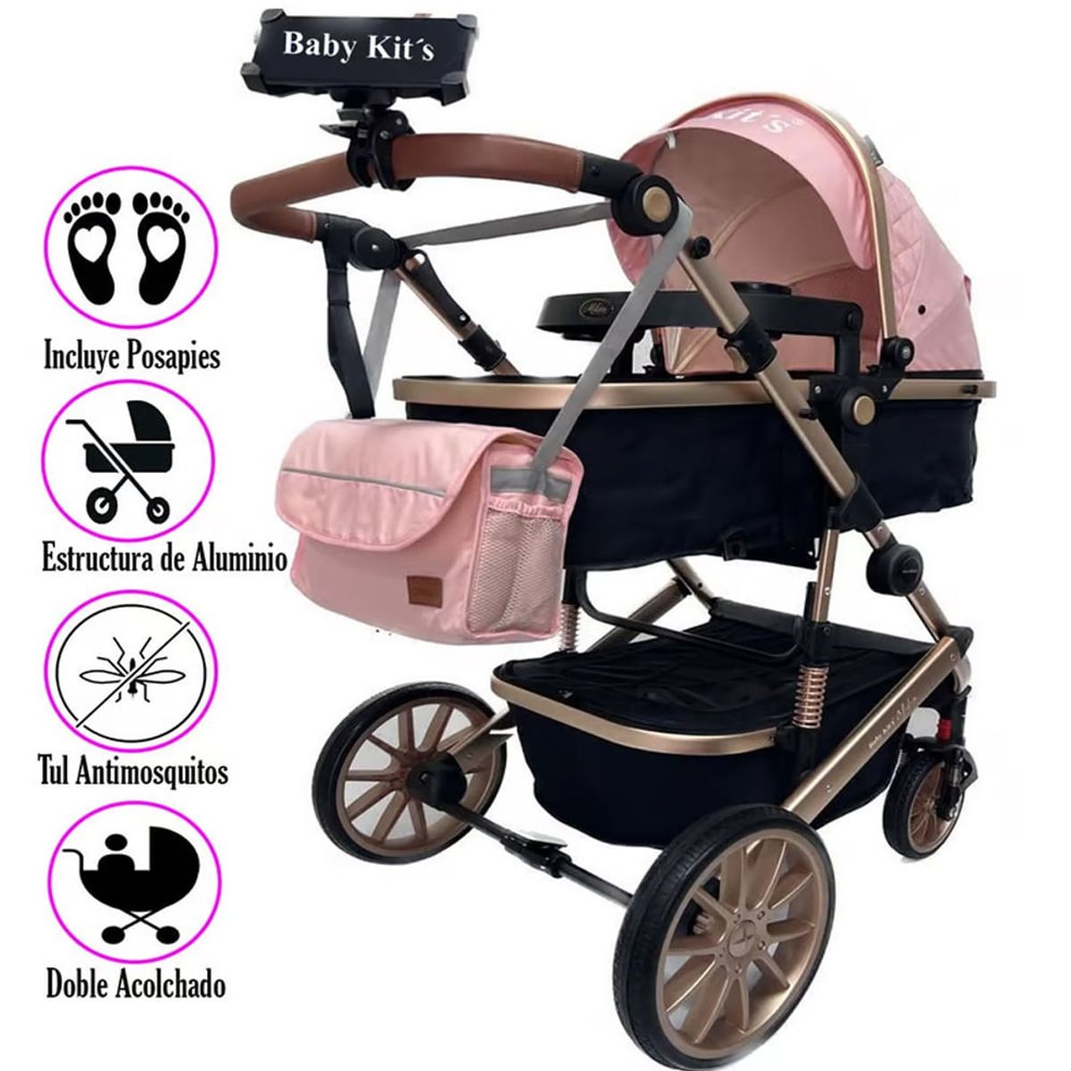 BABY KITS - Coche Moisés Baby Kits Milán II Edición 2023 Rosado