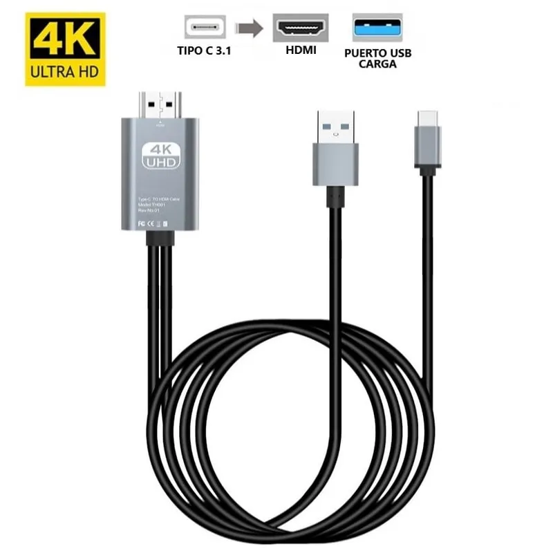 OEM - Cable Tipo C a HDMI 4K con Carga USB para Android MacBook Windows