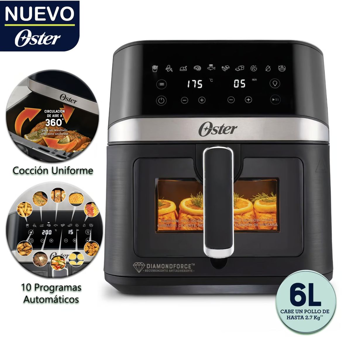OSTER - Freidora de Aire Digital Oster con Ventana y Luz  6Lts