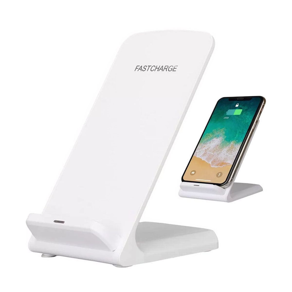 OEM - Cargador Inalámbrico de carga rápida 2 COILS con soporte 15W - Blanco