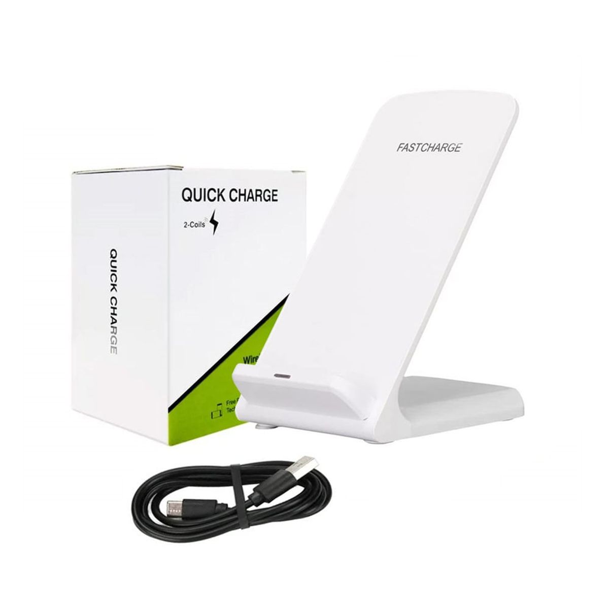OEM - Cargador Inalámbrico de carga rápida 2 COILS con soporte 15W - Blanco