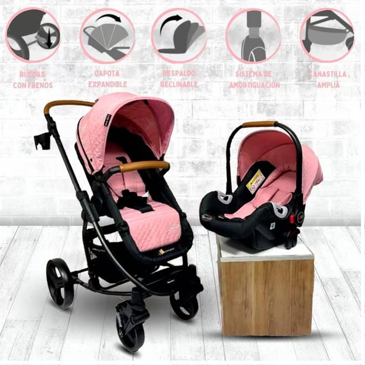 BABY KITS - Coche Para Bebe Travel System PRIMA PLUS Pink