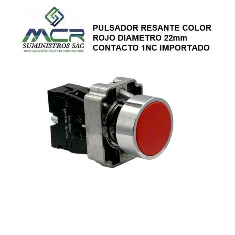 IMPORTADO MC - PULSADOR RESANTE COLOR ROJO DIAMETRO 22mm CONTACTO 1NC IMPORTADO