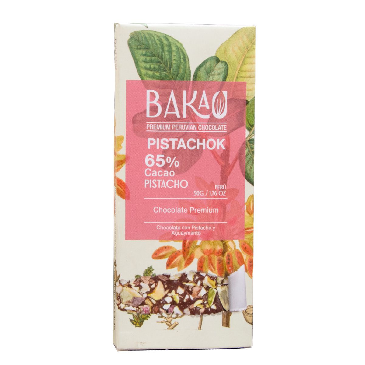 BAKAU - Chocolate con Pistacho 65% Cacao x 50g