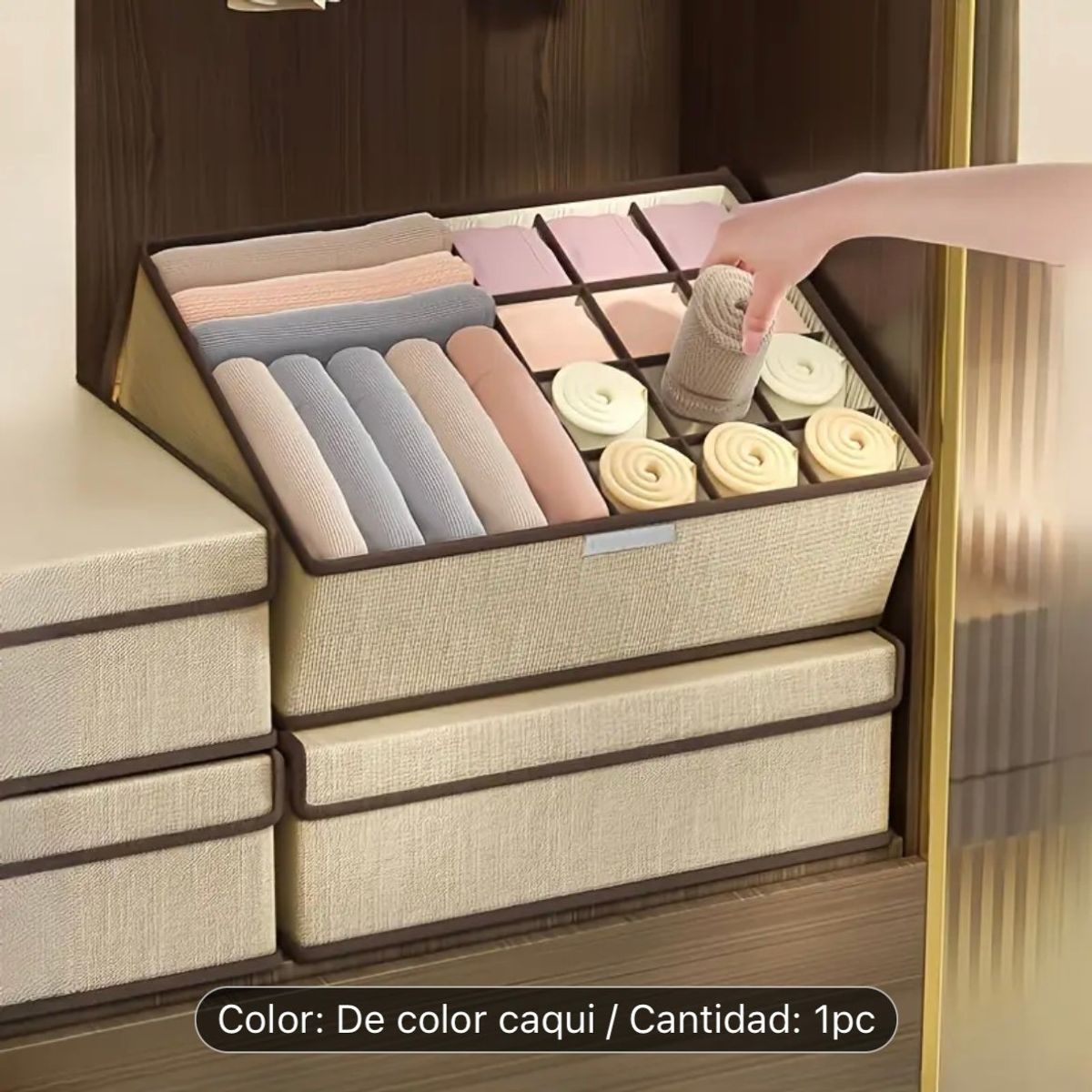 GENERICO - Caja de almacenamiento de ropa interior con tapa Crema