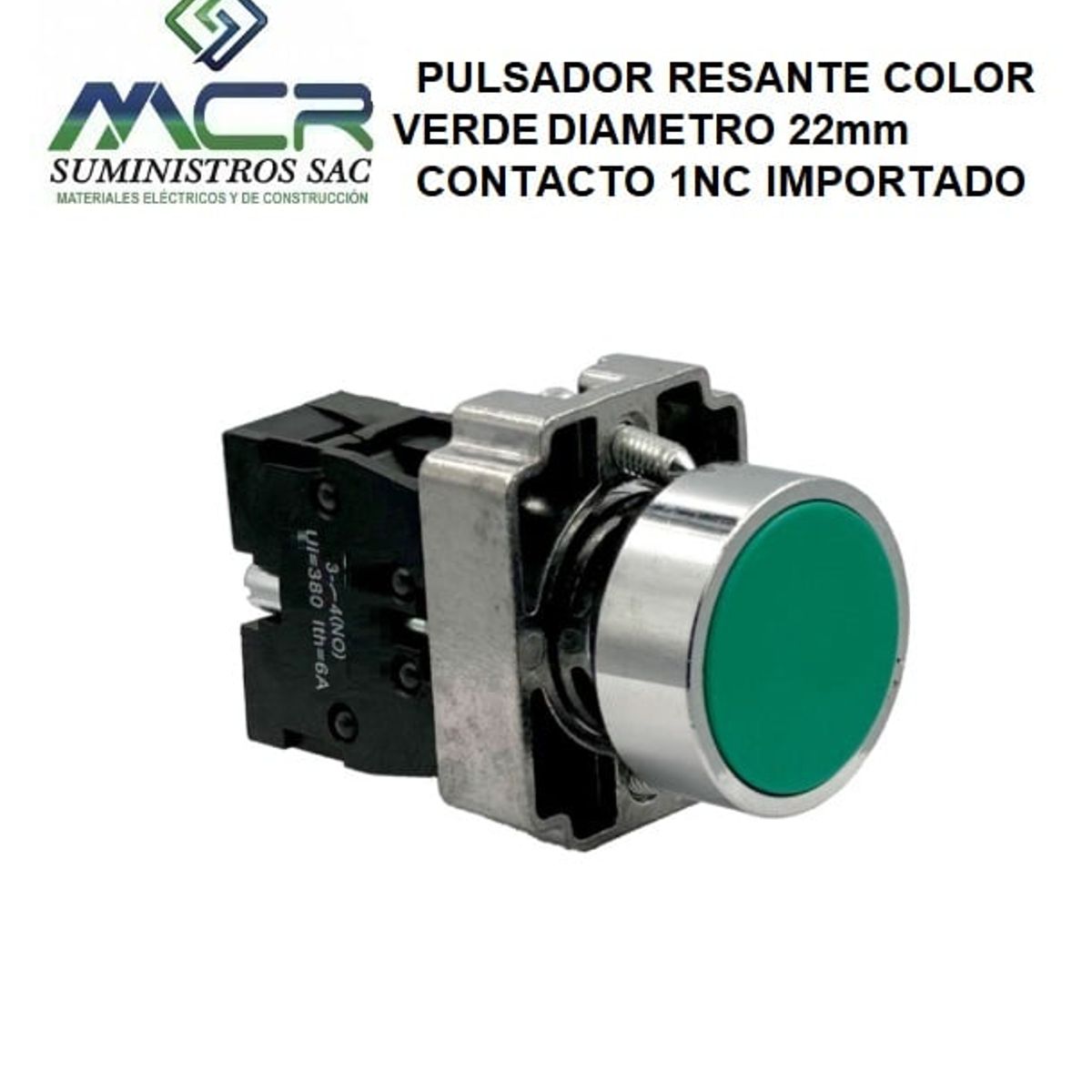 GENERICO - PULSADOR RESANTE COLOR VERDE DIAMETRO 22mm CONTACTO 1NC IMPORTADO