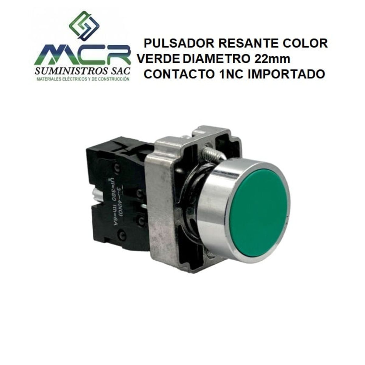 GENERICO - PULSADOR RESANTE COLOR VERDE DIAMETRO 22mm CONTACTO 1NC IMPORTADO