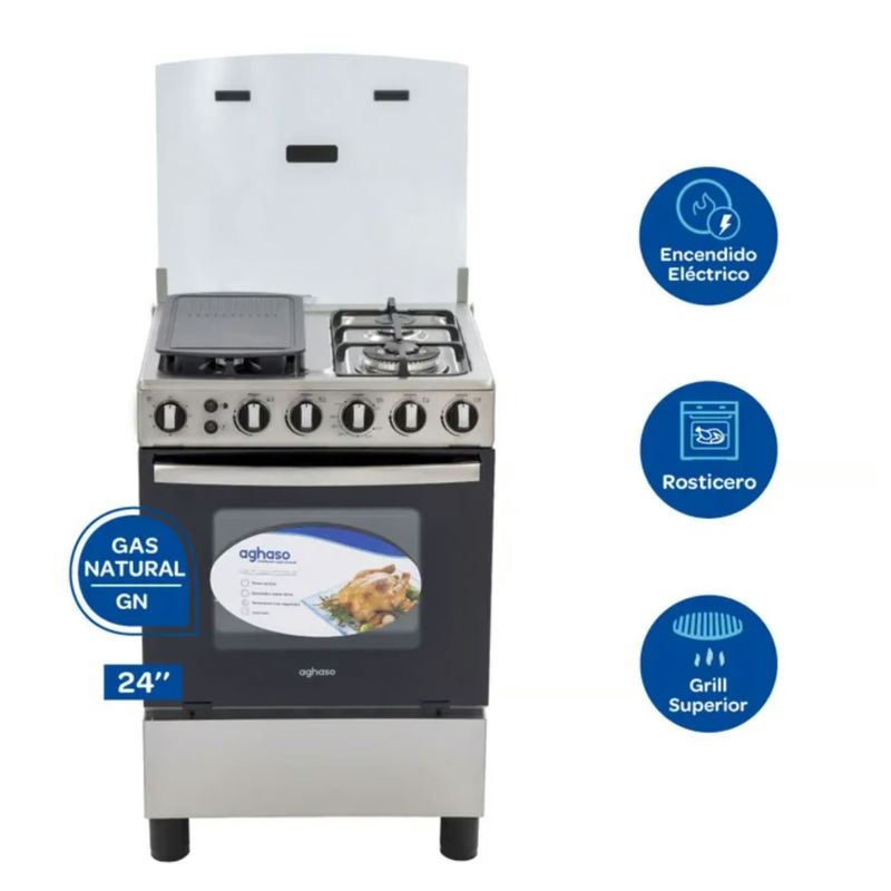 AGHASO - Cocina Aghaso COC-AGH01 4 Hornillas Premium 24" Dorador y Rosticero.
