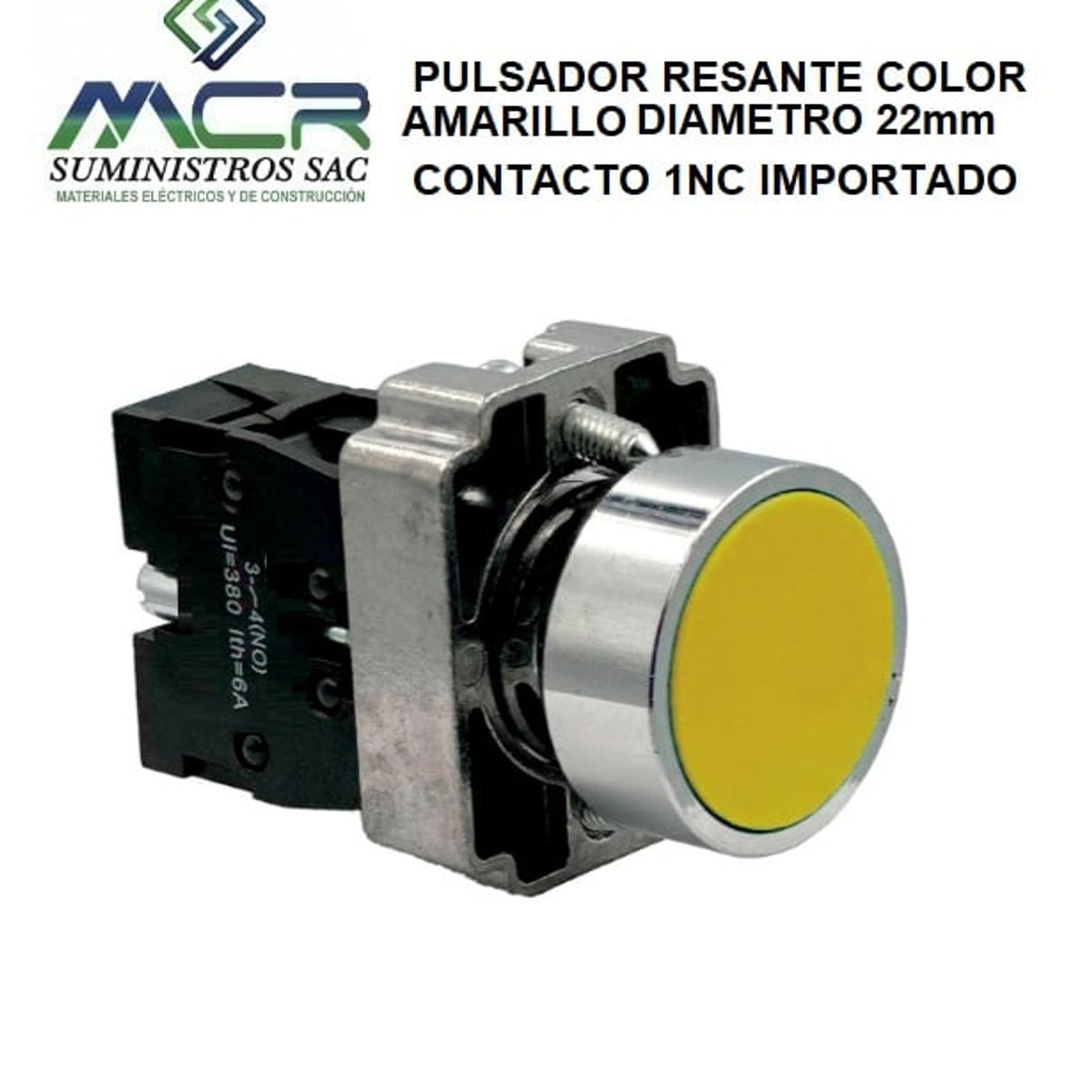 GENERICO - PULSADOR RESANTE COLOR AMARILLO DIAMETRO 22mm CONTACTO 1NC IMPORTADO
