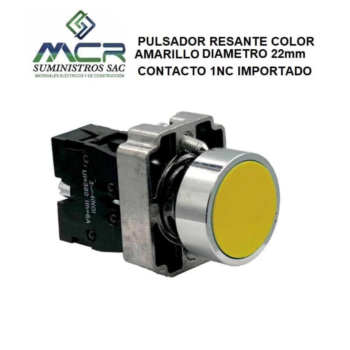 GENERICO - PULSADOR RESANTE COLOR AMARILLO DIAMETRO 22mm CONTACTO 1NC IMPORTADO