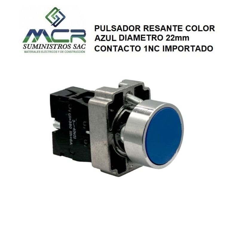 GENERICO - PULSADOR RESANTE COLOR AZUL DIAMETRO 22mm CONTACTO 1NC IMPORTADO