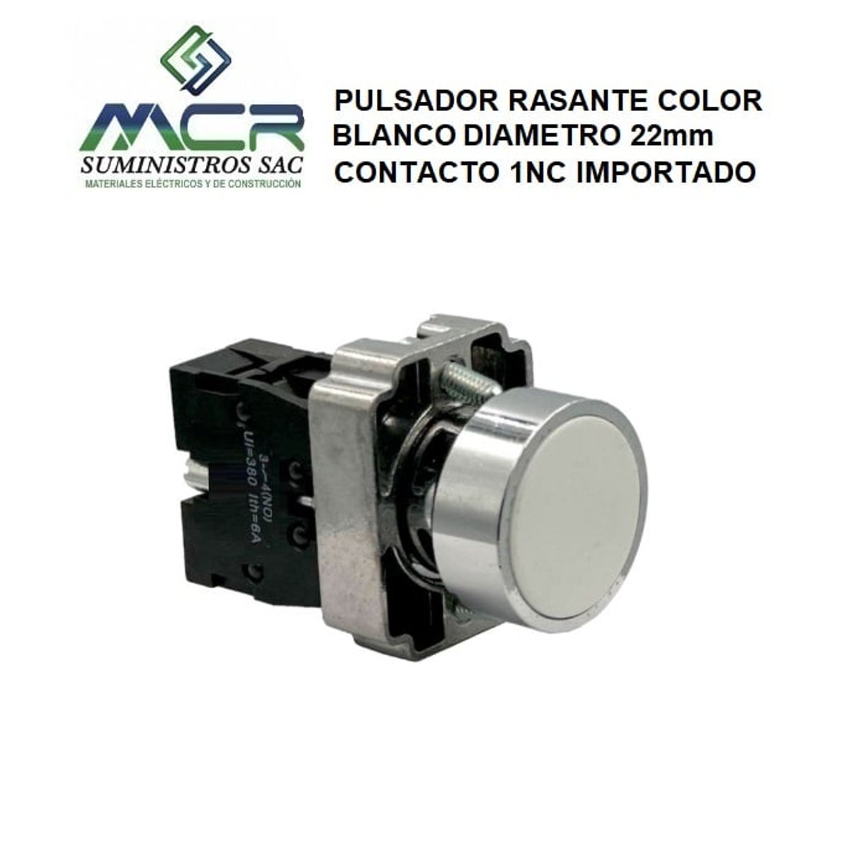 GENERICO - PULSADOR RESANTE COLOR BLANCO DIAMETRO 22mm CONTACTO 1NC IMPORTADO