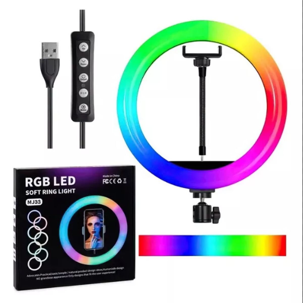 GENERICO - Aro de Luz LED RGB de 33 cm + Trípode COLORES