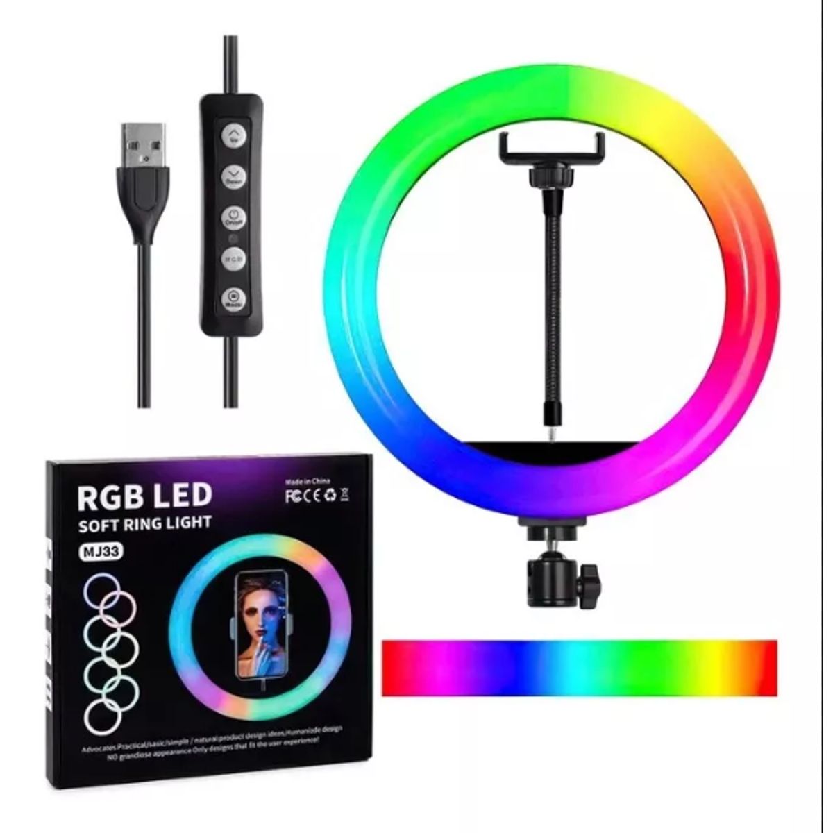 GENERICO - Aro de Luz LED RGB de 26 cm + Trípode COLOR
