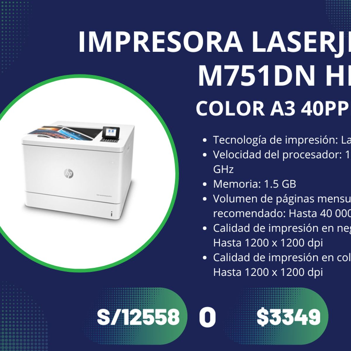 HP - IMPRESORA HP LASERJET ENTERPRISE M751DN COLOR A3 40PPM