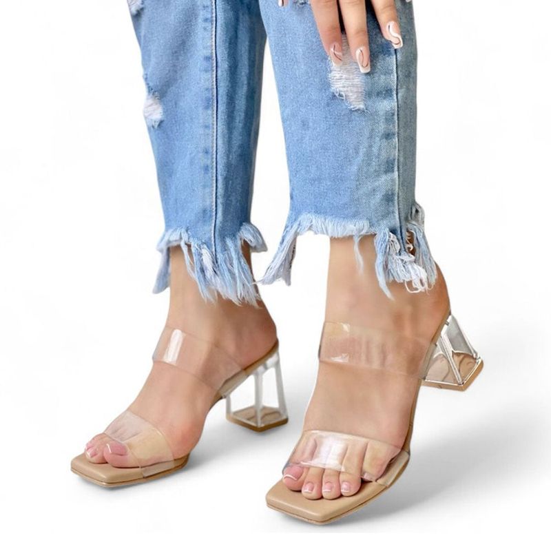 GENERICO - Sandalia Mujer Traslucido Taco 7 1177 5C-65 Acrilicos Color Beige