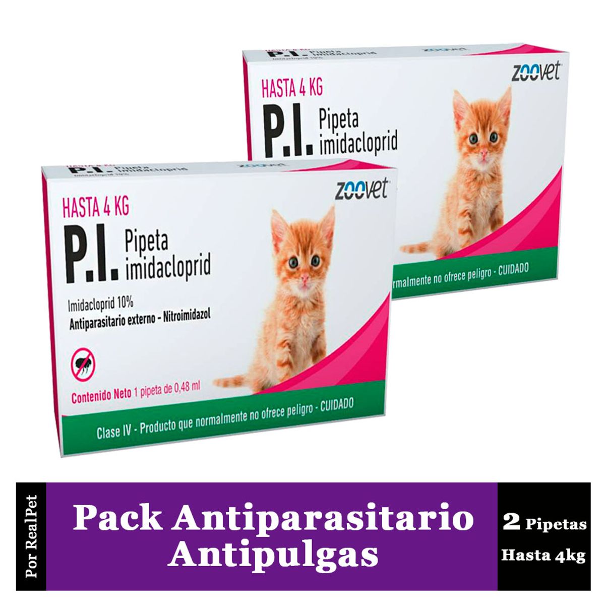 GENERICO - Pack x2 Pipeta Antiparasitario Antipulgas P.I. Gato 4 kg