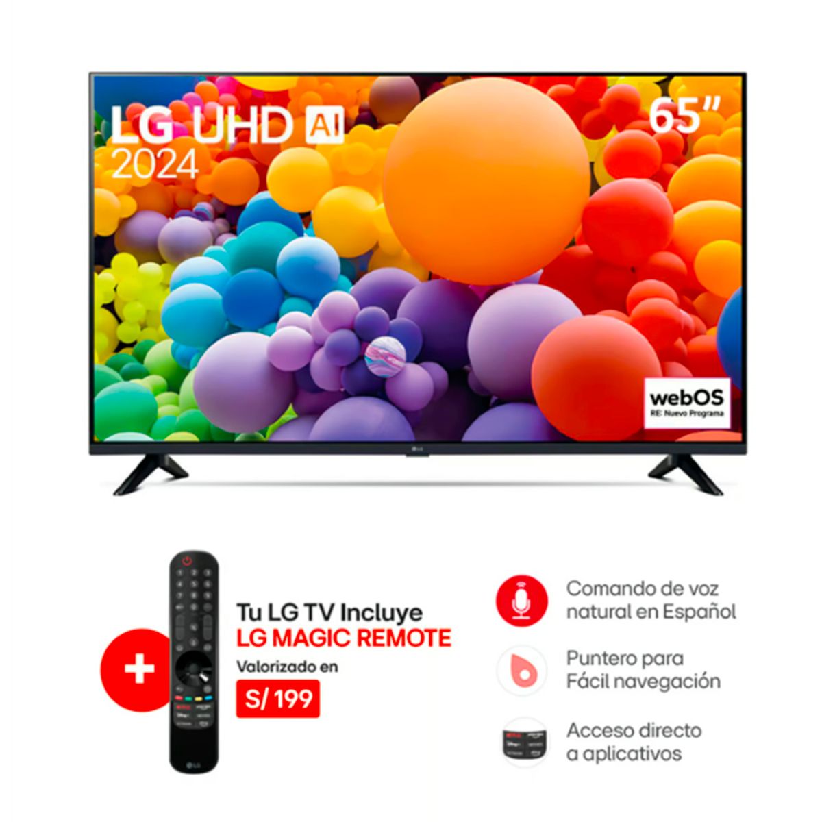 LG - Televisor LG 65 Smart UHD 4K 65UT7300PSA + Magic Remoto LG MR24GN - Negro