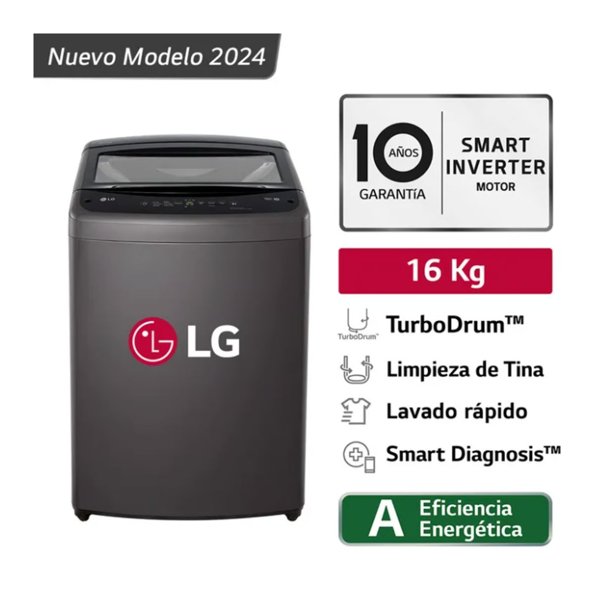 LG - LAVADORA LG TURBODRUM CARGA SUPERIOR 16KG WT16BVTB - NEGRO.