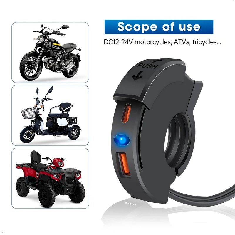 GENERICO - Cargador Moto Motocicleta Tipo C y Usb Carga Rapida