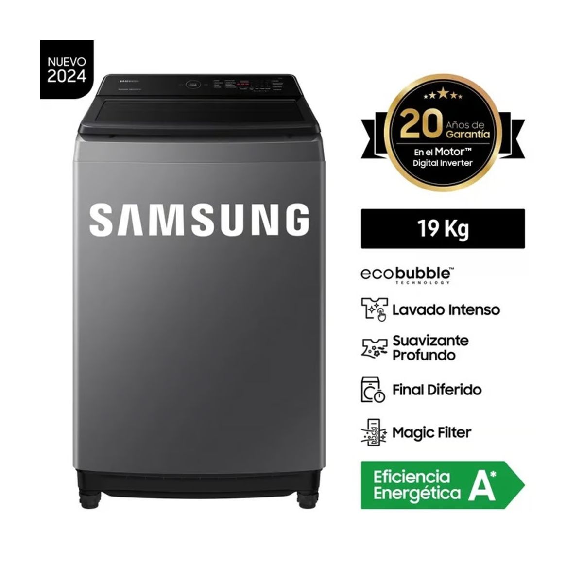 SAMSUNG - LAVADORA AUTOMATICA SAMSUNG 19 KG WA19CG6441BD - GRIS