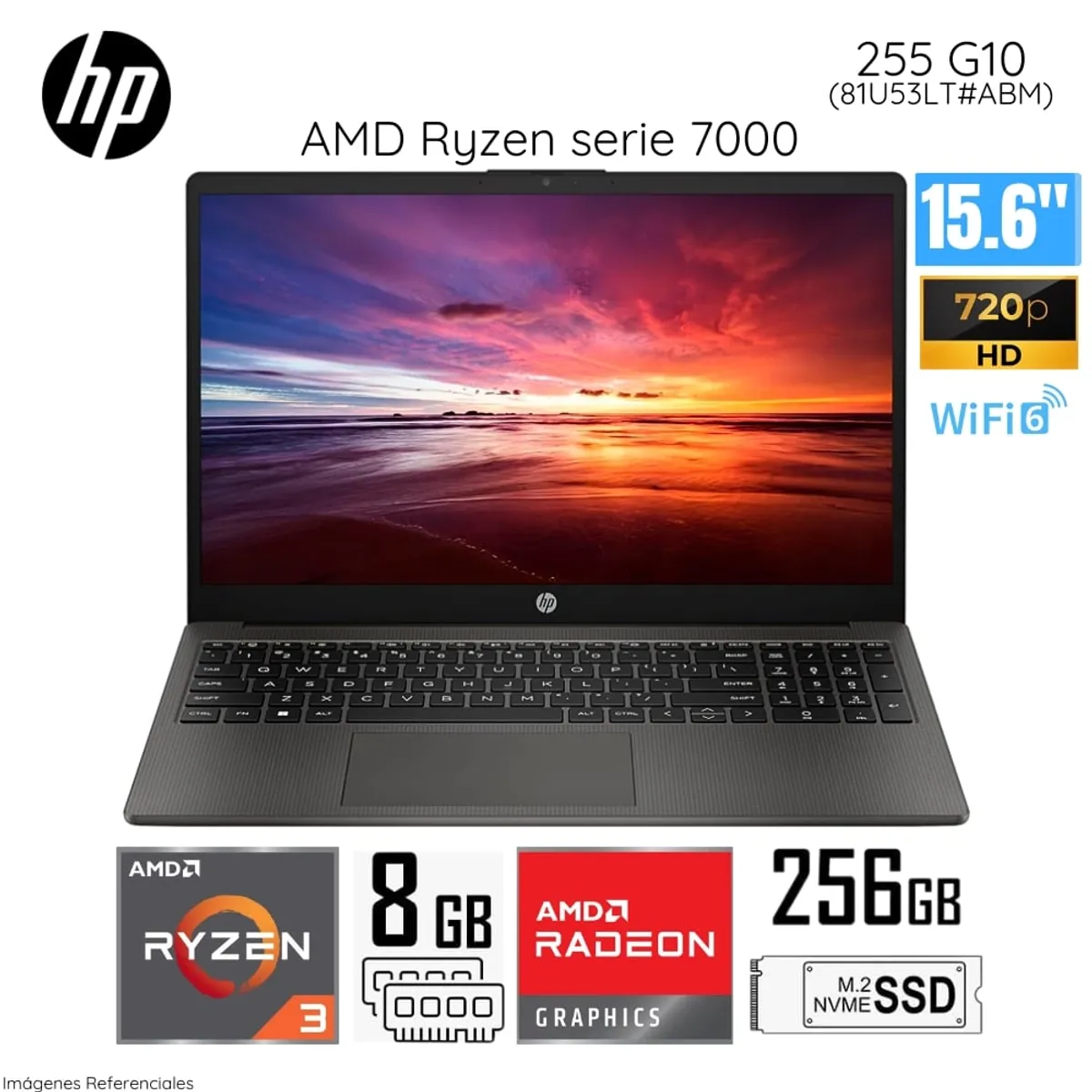 HP - Laptop HP 255 G10 AMD Ryzen 3 7330U 8GB RAM 256GB SSD 15.6" HD WIN 11