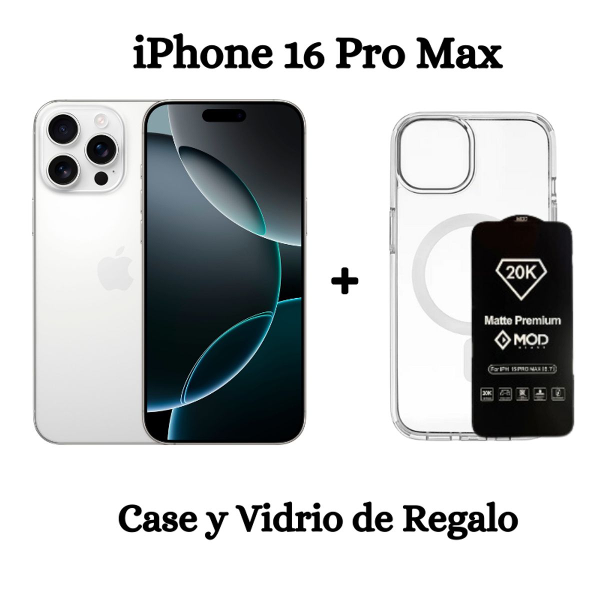 APPLE - Apple iPhone 16 Pro Max Apple Intelligence 512GB -  (eSIM) - White Titanium + Case y Mica