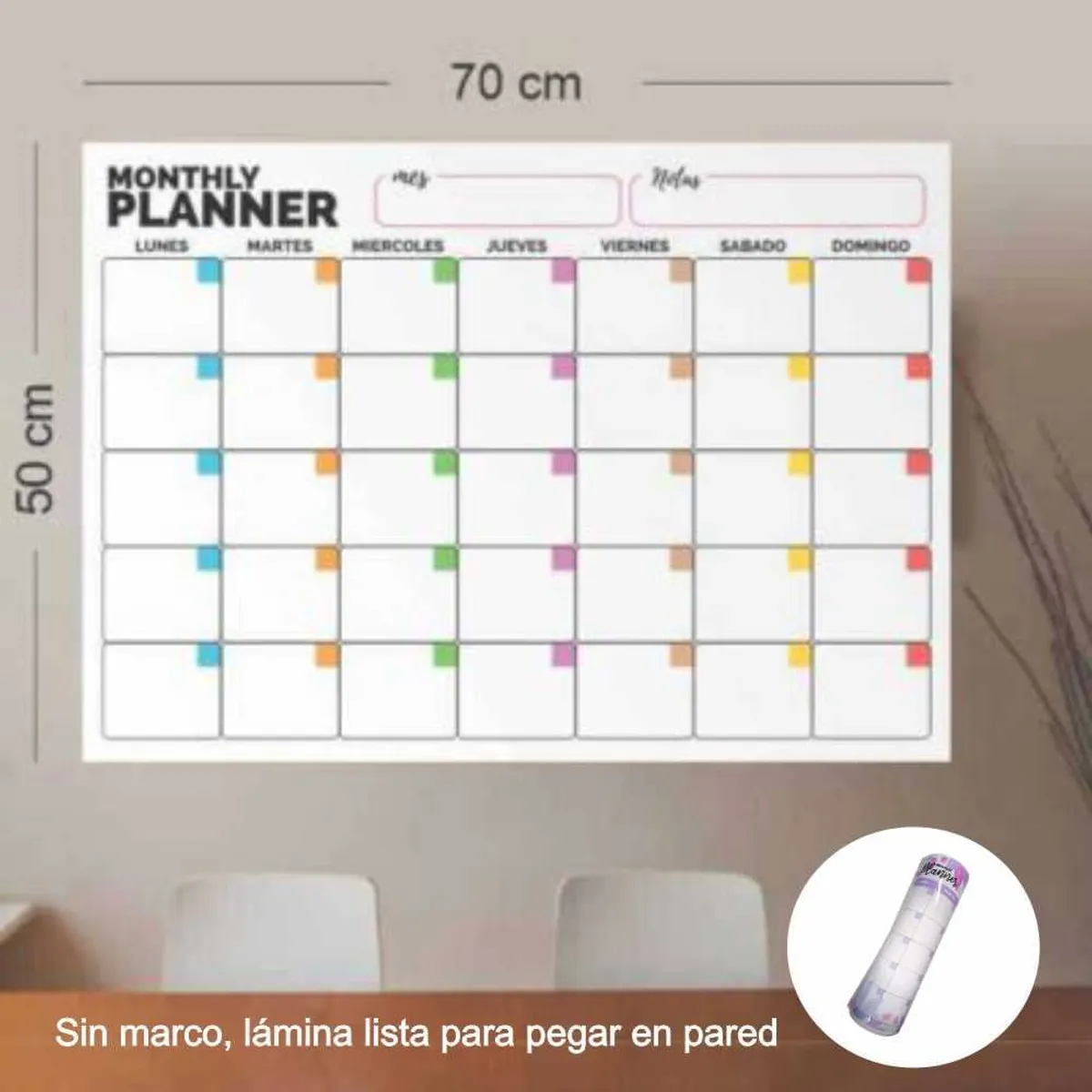 GENERICO - Pizarra Planner Adhesivo 50x70 cm- Modelo Clásico