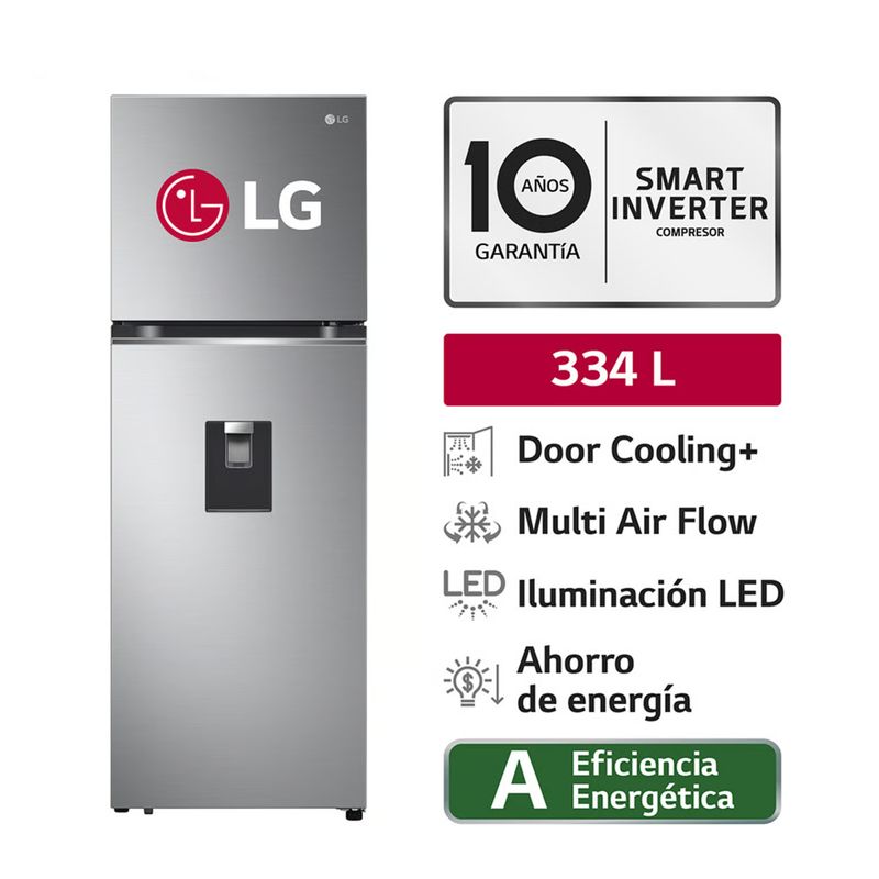 LG - REFRIGERADORA LG 334L DOOR COOLING TOP MOUNT - GT33WPP PLATEADA.