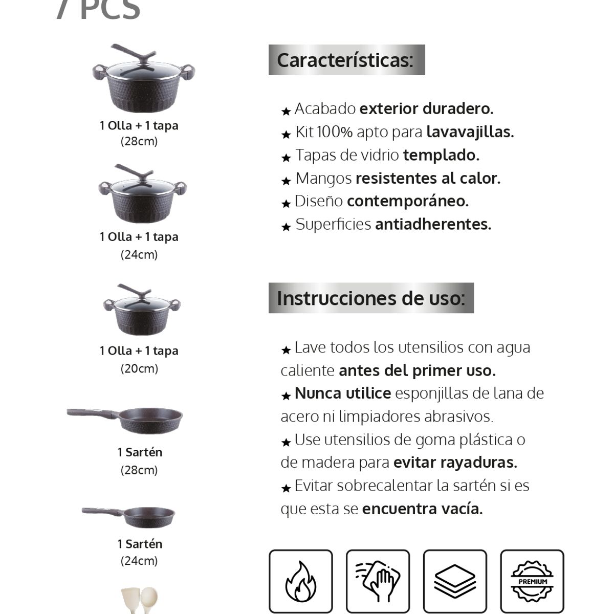 GENERICO - Set de Ollas Antiadherente y Accesorios 10 PCS - Signature ST03