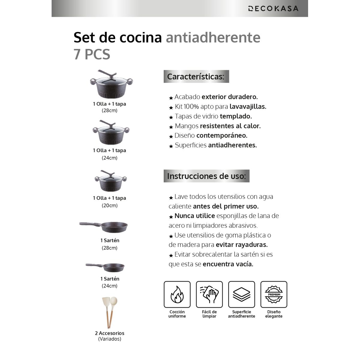 GENERICO - Set de Ollas Antiadherente y Accesorios 10 PCS - Signature ST03